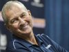 Connecticut head coach Jim Calhoun smiles during a news conference in Storrs, Conn., Thursday, Sept. 13, 2012. Calhoun, who built Connecticut into a basketball power and coached the Huskies to three national titles, announced his retirement Thursday. (AP Photo/Jessica Hill)