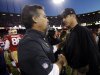 St. Louis Rams head coach Jeff Fisher, left, shakes hands with San Francisco 49ers head coach Jim Harbaugh at the end of their NFL football game in San Francisco, Sunday, Nov. 11, 2012. San Francisco and St. Louis tied their game 24-24. (AP Photo/Marcio Jose Sanchez)