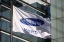 A flag bearing the logo of Samsung Electronics is pictured at its headquarters in Seoul