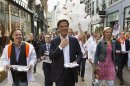 Dutch Prime Minister and Liberal Party leader Rutte hands out flyers in The Hague