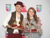 Jesse & Joy pose backstage with the best contemporary pop vocal album award for "Con Quien Se Queda el Perro" and song of the year for "Corre!" at the 13th Annual Latin Grammy Awards at Mandalay Bay on Thursday, Nov. 15, 2012, in Las Vegas. (Photo by Brenton Ho/Powers Imagery/Invision/AP)