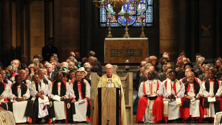 Archbishop of Canterbury Justin Welby addresses the congregation after his enthronement at Canterbury Cathedral in Kent, on March 21, 2013