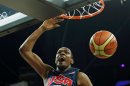 Durant of the U.S. dunks against Argentina during their men's basketball semifinal match at the North Greenwich Arena during the London 2012 Olympic Games