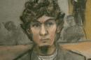 A courtroom sketch shows Boston Marathon bombing suspect Dzhokhar Tsarnaev at the federal courthouse in Boston