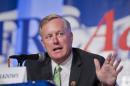 FILE - In this Sept. 26, 2014, file photo, Rep. Mark Meadows, R-N.C. speaks at the 2014 Values Voter Summit in Washington. Meadows, a conservative Republican who was disciplined earlier in 2015 by House Speaker John Boehner is pushing a largely symbolic effort to strip the Ohio Republican of his position as the top House leader. Meadows on July 28, 2015, filed a resolution to vacate the chair, an initial procedural step. (AP Photo/Manuel Balce Ceneta, File)
