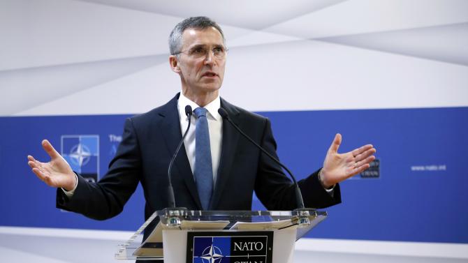 NATO Secretary General Stoltenberg addresses a news conference at the Alliance headquarters in Brussels