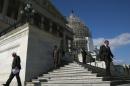 Members walk down the steps of the House side of the US Capitol after voting on November 14, 2014 in Washington, DC