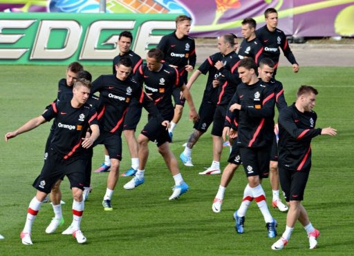 Poland's national football team players take part in a training session at Polonia stadium in Warsaw