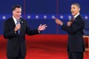 U.S. Republican presidential nominee Romney and U.S. President Obama speak directly to each other during the second U.S. presidential debate in Hempstead