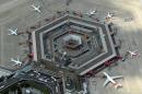 An aerial view of planes parked at Tegel Airport in Berlin, Germany on August 1, 2013