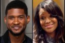 In this photo combo, R&B singer Usher, left, poses for a picture after a ceremonial lighting of the Empire State Building in New York, Wednesday, July 3, 2013; and at right, Usher's ex-wife Tameka Foster Raymond looks on during a recess in court for a custody fight involving their two sons Tuesday, May 22, 2012, in Atlanta. A judge in Atlanta is set to hear about a child custody battle between Usher and Raymond. Fulton County Superior Court Judge John Goger set the hearing for Friday, Aug. 9, 2013. Raymond requested the hearing earlier in the week after the former couple's son got caught in a pool drain while in the care of the Grammy winner's aunt. (AP Photo/Seth Wenig, David Goldman)