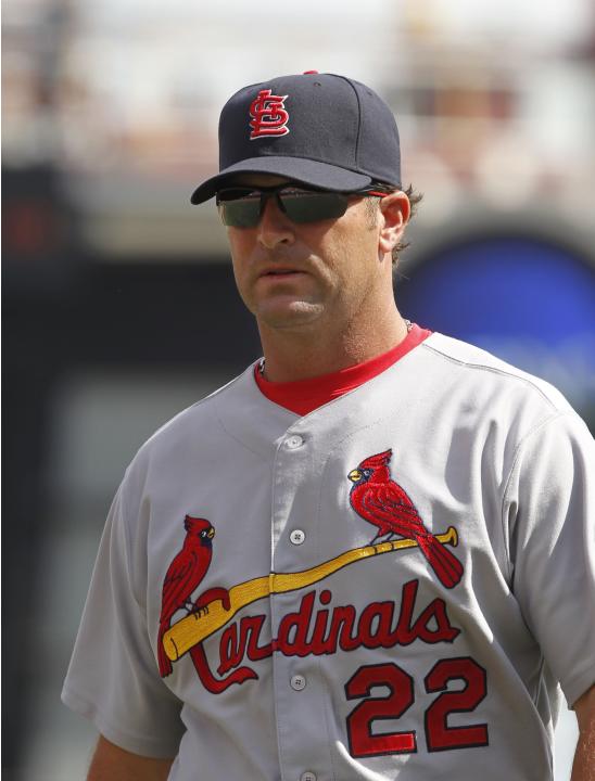 St Louis Cardinals manager Mike Matheny reacts to his team play