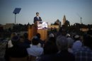 U.S. Republican Presidential candidate Mitt Romney delivers foreign policy remarks at Mishkenot Sha'anamim in Jerusalem
