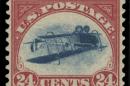 This undated photo provided by Spink, USA, shows a 1918 "inverted Jenny" stamp. Stolen in 1955, the stamp surfaced last week at Spink USA, a New York auction house. Considered America's most famous stamp, inverted Jennies were worth 24 cents when issued, but they fetch hundreds of thousands of dollars today. (Spink USA via AP)