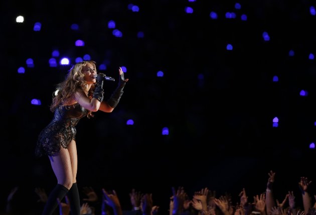 Beyonce performs during the halftime show of the NFL Super Bowl XLVII football game between the San Francisco 49ers and the Baltimore Ravens, Sunday, Feb. 3, 2013, in New Orleans. (AP Photo/Bill Haber)