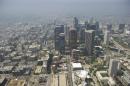 An aerial view shows downtown Los Angeles on August 7, 2013