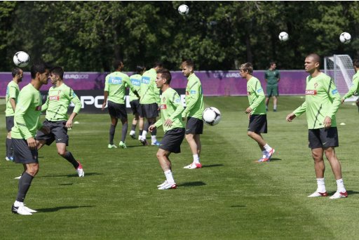Portugal's soccer players attend training session for the Euro 2012 in Opalenica
