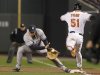Yankees' Teixeira makes a catch to force out Orioles' Ford at first base after Ford hit a sacrifice bunt during Game 1 in their MLB ALDS playoff baseball series in Baltimore