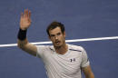 Andy Murray, of the United Kingdom, waves to fans after defeating Marcel Granollers, of Spain, during the second round of the U.S. Open tennis tournament, Thursday, Sept. 1, 2016, in New York. (AP Photo/Andres Kudacki)