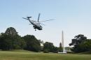 Marine One, carrying US President Barack Obama, takes off from the South Lawn of the White House on July 8, 2014