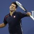 Novak Djokovic, of Serbia, reacts after winning a point against Juan Martin del Potro, of Argentina, during a quarterfinal of the U.S. Open tennis tournament, Thursday, Sept. 6, 2012, in New York. (AP Photo/Charles Krupa)