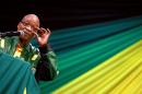 A photo taken on April 9, 2014 shows South African President Jacob Zuma addressing supporters during a campaign outside of Durban