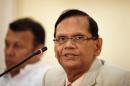 Sri Lanka's Foreign Minister Peiris speaks during a press conference in Colombo