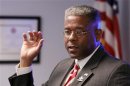 Republican U.S. Rep. Allen West speaks at a campaign stop with guests at SCORE South Palm Beach, a resource partner to the U.S. Small Business Administration, in Boca Raton