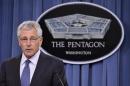 U.S. Secretary of Defense Hagel makes remarks to the press on looming budget cuts at the Pentagon