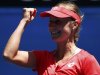 Ekaterina Makarova of Russia celebrates defeating Angelique Kerber of Germany in their women's singles match at the Australian Open tennis tournament in Melbourne