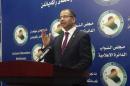 Speaker of the Iraqi Parliament Salim al-Jabouri speaks during a news conference at the parliament building, in Baghdad