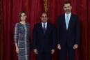 Spain's King Felipe VI (right) and his wife Queen Letizia with Abdel Fattah al-Sisi at the Royal palace in Madrid on April 30, 2015