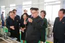 North Korean leader Kim Jong Un provides field guidance to the Mangyongdae Revolutionary Site Souvenir Factory in this undated photo released by North Korea's Korean Central News Agency (KCNA) in Pyongyang