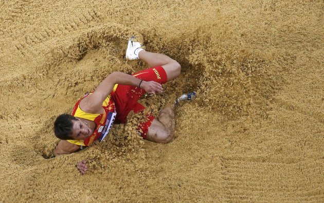 Spain's Eusebio Caceres competes in men's long jump qualification at London 2012 Olympic Games