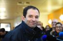 French former minister and candidate for the left-wing primaries, Benoit Hamon, poses at a polling station on January 22, 2017 in Trappes, southwest of Paris