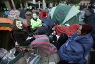 Protesters are bedding down for another night outside St Paul's Cathedral in central London