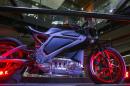 An electric Harley Davidson motorcycle that is part of "Project Livewire" stands as part of display in company's store in New York