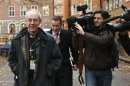 The Bishop of Durham, and newly appointed Archbishop of Canterbury, Justin Welby, leaves the General Synod of the Church of England in London