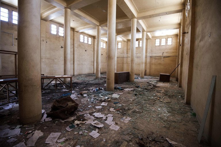 The vandalized and looted exhibition hall at Egypt's Mallawi Museum, seen on August 26, 2013