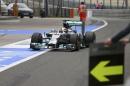 Mercedes Formula One driver Lewis Hamilton of Britain drives to a pit stop during the Chinese F1 Grand Prix at the Shanghai International Circuit
