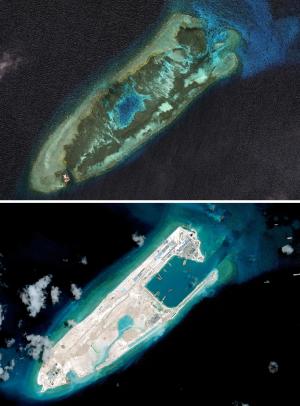 Satellite images of the Fiery Cross Reef in the Spratly&nbsp;&hellip;