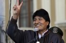 Bolivia's President Evo Morales gestures during May Day celebrations at Murillo square in La Paz