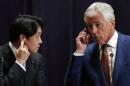 U.S. Secretary of Defense Chuck Hagel and his Japanese counterpart Itsunori Onodera attend their joint news conference in Tokyo