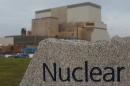 A sign is seen outside EDF Energy's Hinkley Point B nuclear power station in Bridgwater, southwest England