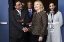 U.S. Secretary of State Hillary Clinton shakes hands with Pakistan's President Asif Ali Zardari before a bi-lateral meeting at the NATO summit in Chicago