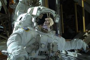 NASA astronaut Mike Hopkins is seen during the spacewalk in this photo courtesy of NASA