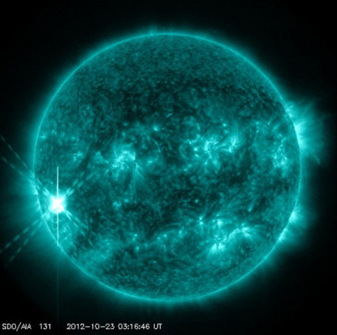 NASA's Solar Dynamics Observatory satellite captured this photo of the X-class solar flare unleashed from the sun Oct. 22, 2012.