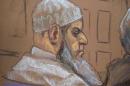 Courtroom sketch shows Khalid al-Fawwaz, a 52-year-old Saudi national, during closing arguments of his trial in the New York Federal Court