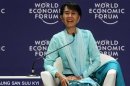 Myanmar's pro-democracy leader Aung San Suu Kyi smiles during the World Economic Forum on East Asia in Bangkok