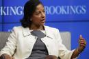 US National Security Advisor Rice answers questions at Brookings Institution in Washington